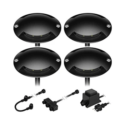 Image de ledscom.de Lampe LED de sol en saillie Bunda, 2 flammes, noire pour l&#039;extérieur, carrossable, blanc chaud, 4 pièces
