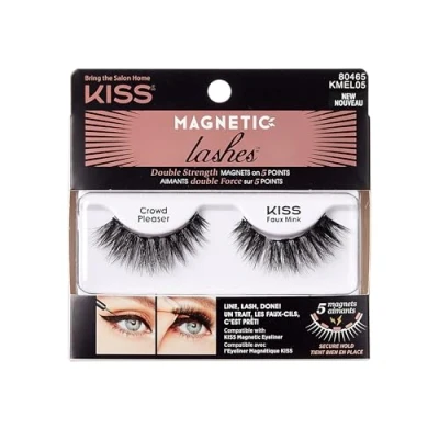 Image de KISS 1 paire de faux cils synthétiques avec 5 aimants à double force, résistants au vent, testés dermatologiquement, durent jusqu&#039;à 16 heures, réutilisables 15 fois
