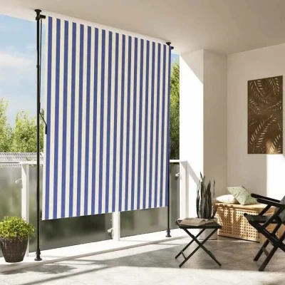 Image de vidaXL Store roulant d&#039;extérieur bleu et blanc 150x270 cm tissu acier 368766