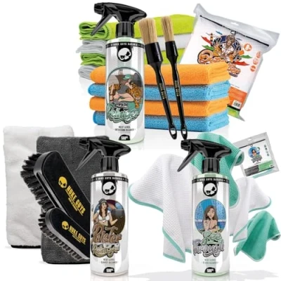 Image de Nuke Guys Nettoyage intérieur de voiture Bundle Deluxe Nettoyant coussins 0,5L + vitres 8X chiffon microfibre 4X gaufré 2X gant accessoires