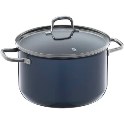Image de WMF Fusiontec Essential Grande casserole 24 cm avec couvercle en verre pour induction 6,4 l Céramique high tech anti rayures, non revêtu, bleu foncé, fabriquée Allemagne