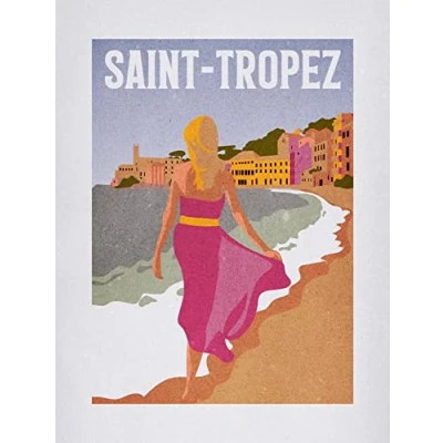 Image de Komar Tableau mural vintage Travel Saint Tropez Dimensions : 40 x 50 cm Poster Décoration pour salon, chambre à coucher