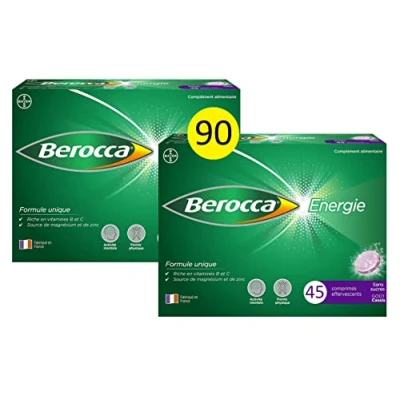 Image de Berocca® Energie Cassis Multivitamines et Minéraux Vitamine C, B3, B5, B1, B12, Magnésium Zinc Complément alimentaire Aide à réduire la fatigue 2X45 comprimés effervescents