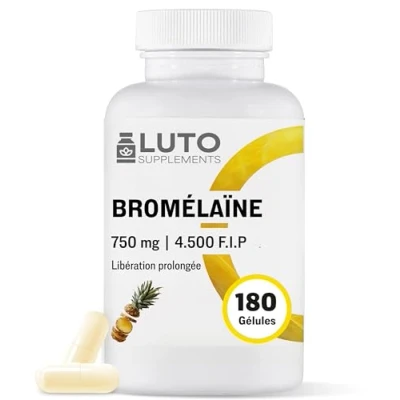 Image de Bromélaïne 750 mg (4500 F.I.P) 180 gélules gastro résistantes (DRcaps®) Enzyme digestive naturelle à partir d&#039;extrait d&#039;ananas Testé en laboratoire Végétalien Haute dose LUTO Supplements