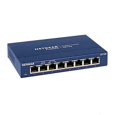 Image de NETGEAR (GS108) switch Ethernet 8 Ports RJ45 Métal Gigabit (10/100/1000), Métal, Positionnement sur un bureau ou mur, Protection ProSAFE, Garantie à Vie Idéal pour les PME et TPE