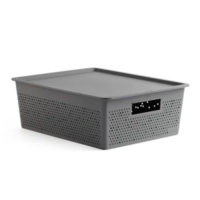 Image de Tatay Boîte de rangement rectangulaire 12L et couvercle Bohol, en polypropylène, sans BPA, plastique 100% recyclé, gris anthracite, dimensions 30,5 x 39,5 13,5 cm