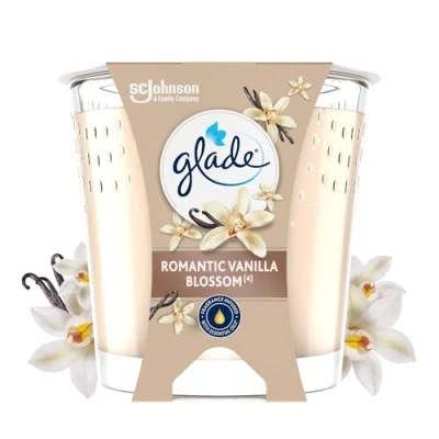 Image de Glade Bougie Vegan Parfum Infusé Huiles Essentielles Nouvelle Formule Sans Huile De Palme Romantic Vanilla Blossom 1