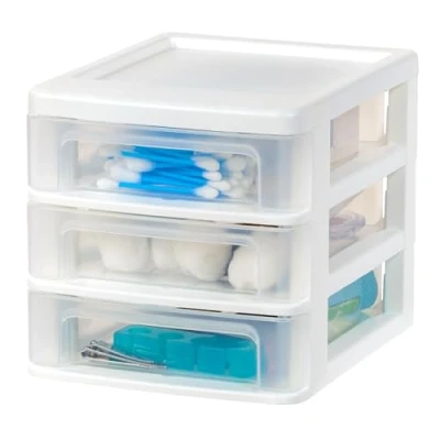 Image de Iris Ohyama, Tour de Rangement Plastique, 3 Petits Tiroirs, Blanc, Ouverture Facile, Format A5, Meuble, Organisateur, pour Bureau, Fournitures Scolaires, Papeterie, sans BPA, CDD XS3