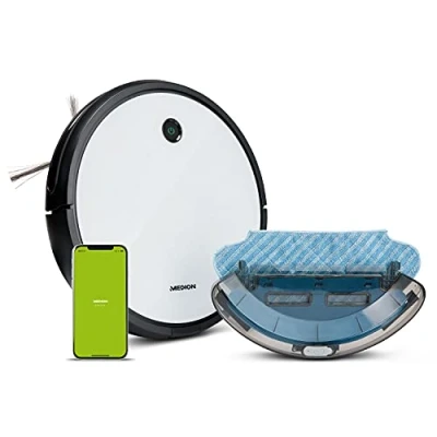 Image de MEDION Aspirateur Robot avec Fonction serpillière MD 19601, Contrôle Via l&#039;application et Alexa, Aspiration Nettoyage simultanés, Navigation Intelligente