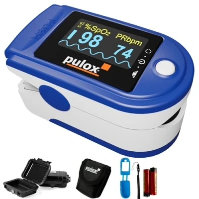 Image de Oxymètre de pouls PULOX PO 200A avec alarme, bip d&#039;impulsion et écran bleu à rotation automatique pour mesurer la saturation en oxygène du sang SpO2 le