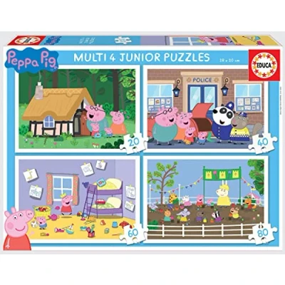 Image de Educa Peppa Pig, Multi 4 Junior Puzzles Pig 20+40+60+80. Recommandé à partir de 3 Ans (18645)