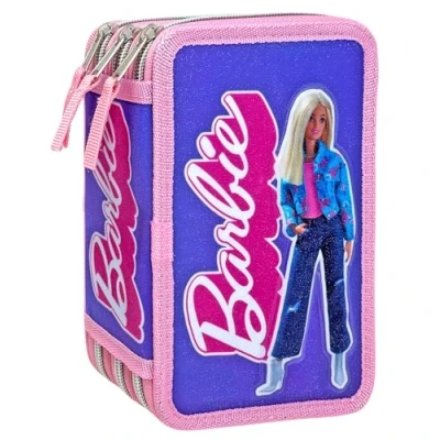 Image de Clondo Trousse 3 Compartiments 3D Enfants, pour Barbie Fans, Triple Remplissage, 44 Accessoires École Fille, Fermetures Éclair, 20cm, Feutres, Crayons, Papeterie
