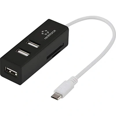 Image de Hub USB 2.0 Renkforce RF 4995192 3 ports avec lecteur de carte SD intégré, fonction OTG noir