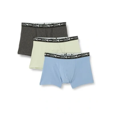 Image de DIM Boxer Homme Coton Stretch Respirant Maintien Optimal x3, Vert/Bleu, L