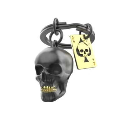 Image de O meta[l]morphose METALMORPHOSE Porte clés Tête de mort et carte as pique MTM137 01 Noir, Doré Taille unique