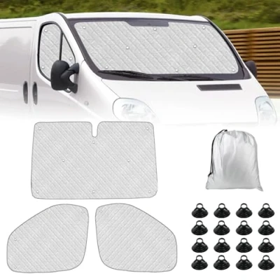 Image de Tapis Thermique Voiture Remplacement pour Renault Trafic 2001 2014 3 Pièces, Protection Solaire Pare Brise Opel Vivaro 2014, Ensemble de Soleil Pliable