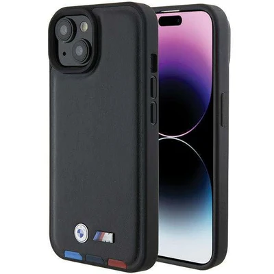 Image de CG MOBILE BMW M Étui en Cuir PU avec Motif Tricolore estampé à Chaud pour iPhone 15 Pro Noir