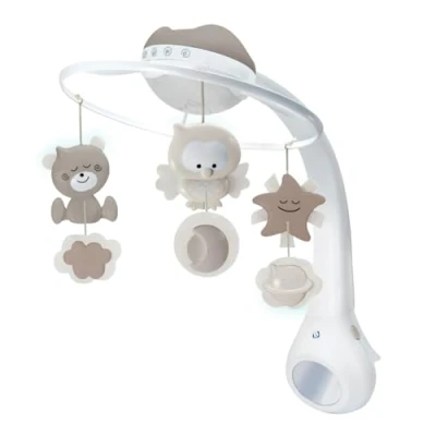 Image de Infantino Mobile musical 3 en 1 gris transformable projecteur et veilleuse avec mode réveil, 6 mélodies intégrées, 4 sons nature
