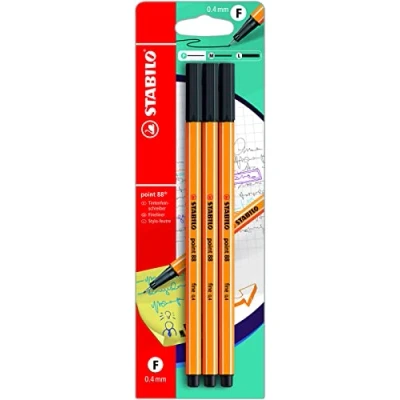 Image de Stylo feutre pointe fine STABILO point 88 blister x 3 stylos feutres Noir