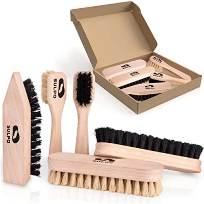 Image de SULPO Kit de brosses à Chaussures 5 pièces pour Nettoyer Le Cuir 2 creuset Poils Doux reluire 1 Brosse salir durs Entretien des