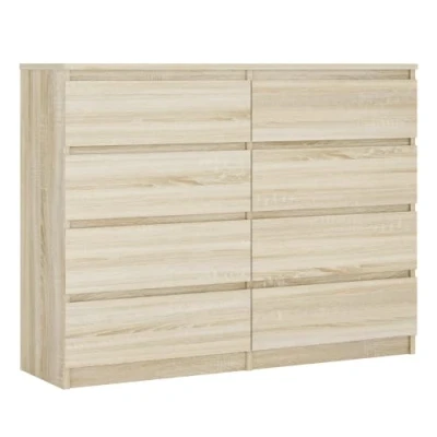 Image de 3E 3xE living.com Commode 8 tiroirs 120 cm, Couleur : Chêne Sonoma, L P 39 H 102