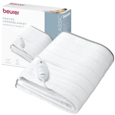 Image de Beurer TS 17 Surmatelas Chauffant, Matière Douce Non Tissée, Antidérapante grâce à la Fixation avec Elastique, 3 Niveaux de Température, 150x80cm, Système Sécurité, Interrupteur Amovible, Lavable
