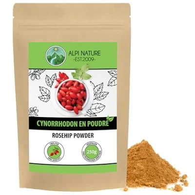 Image de rose musquée en poudre 250g par Alpi Nature, de musquée, cynorhodon séché et moulu, farine églantier, idéal pour la préparation smoothies, jus thé d&#039;églantier