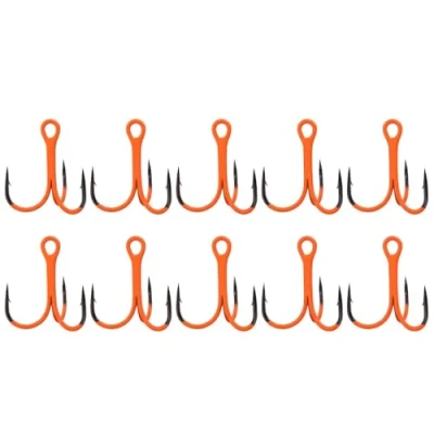 Image de Hameçons Triples de Pêche, 10 Pcs Trident Peche en Acier à Haute Teneur Carbone, avec Conception Barbelée pour Eau Douce et Salée