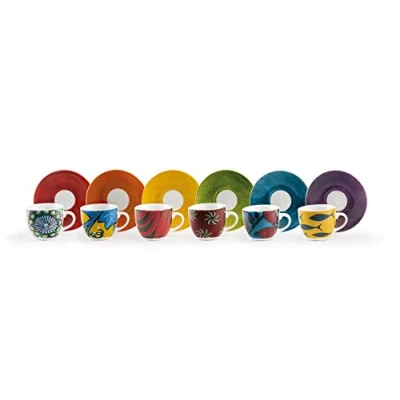 Image de Excelsa Lot de 6 tasses à café avec soucoupe 90 ml, Porcelaine, Multicolore (Lot 1)