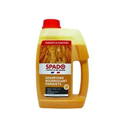 Image de SPADO Shampoing nourrissant parquets Nettoie, nourrit, protège Formule concentrée Non glissant et sans rinçage au cire d&#039;abeille savon noir Bouchon doseur 1L Fabriqué en France
