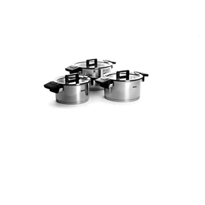 Image de Woll Concept Lot de 6 casseroles inductive Compatible tous feux en acier inoxydable, passe au four jusqu&#039;à 200, argent