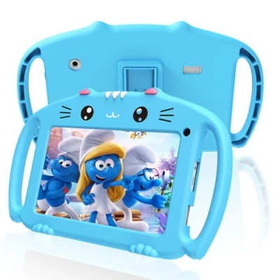 Image de VESWWE Tablette pour Enfant 7 Pouces Android Enfants avec WiFi 32Go ROM Tablet Tactile Educative Contrôle Parental Double Caméra Kid Proof Étui (Bleu)