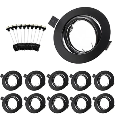 Image de Bojim Spot Encastrable GU10 Set, Cadre De Montage en Noir Mat 68mm Avec Douilles céramique GU10, Cadres Pour Orientables 30, Rond Lampe Encastrée Led 230V, Lot 10