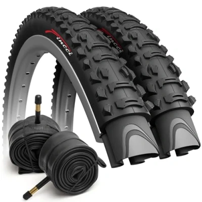 Image de Fincci Set Paire 26 x 1,95 Pouces 50 559 Pliable 60 TPI Pneus avec Chambre à Air de Valve Schrader pour VTT Montagne Hybrid Vélo Bicyclette (Un Paquet 2)