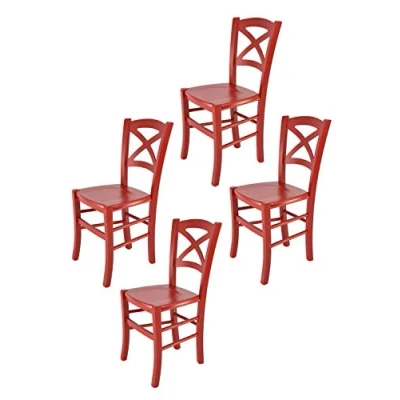 Image de t m c s Tommychairs Set 4 chaises Cross pour Cuisine, Bar et Salle à Manger, Robuste Structure en Bois de hêtre laqué Couleur Rouge Assise