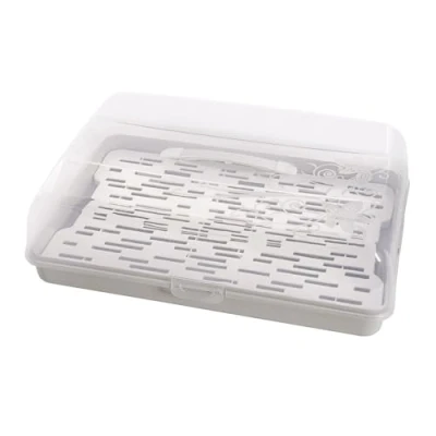 Image de BranQ Home essential récipient à gâteau rectangulaire en plastique (PP), avec couvercle haut, poignée de transport pratique et gelée, sans BPA, transparent/gris