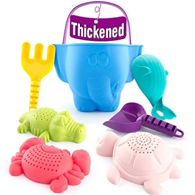 Image de hahaland Kit de Jouets Plage Enfant, Jouet Sable avec Seau pour Bébés Turtle Crocodile Baleine Crabe Moules Bain, 7 PCS