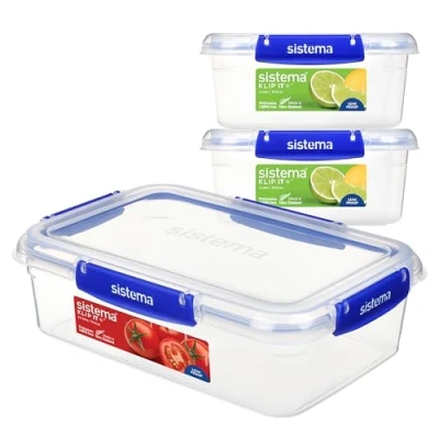 Image de Boîtes de conservation alimentaire antifuite Sistema KLIP IT PLUS 2 x 1 L &amp; 2,2 préparation avec couvercle, hermétiques, empilables, emboîtables Sans BPA3 unités