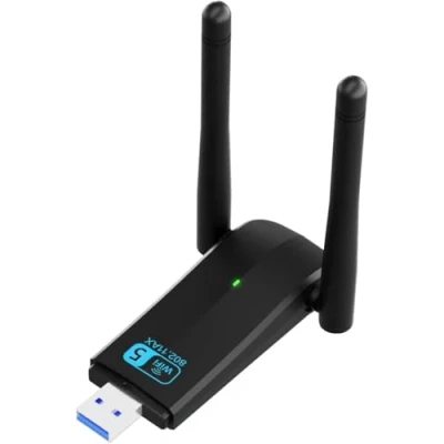 Image de cle WiFi puissante Adaptateur USB pour PC de Bureau 1300Mbps Dual 5Dbi Antenna 5G/2.4G 3.0 Band Network Adapter for Desktop Laptops Windows11/10/7
