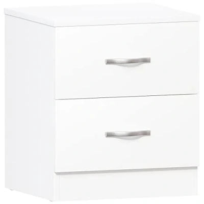 Image de Vida Designs Table de chevet blanche, 2 tiroirs avec poignées et glissières en métal, système anti déformation unique, meuble chambre Riano