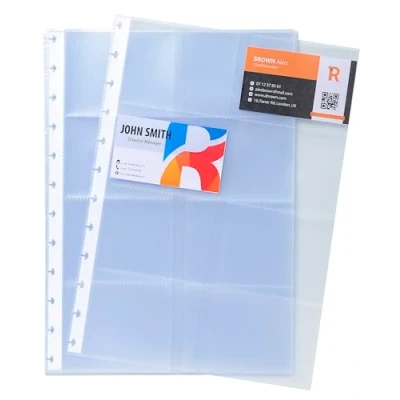 Image de Exacompta Réf. 86211E Carton de 100 recharges pochettes détachables pour porte cartes visite amovible à anneaux (réf 75251E) format A4 16 par page dimensions 21 x 29,5 cm