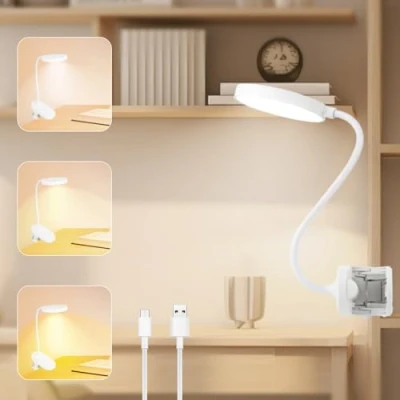 Image de KEWUZY Lampe Pince 20 LED Lampe,Rechargeable de Bureau,Lampe Flexible Chevet Pince,Lampe Lecture 3 Modes d’Éclairage et Dimmable Luminosité,pour Bureau, Petite pour Lire au Lit