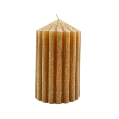 Image de Dekohelden24 Bougie de table qualité supérieure pilier ménage bloc avec paillettes dans un beige festif Dimensions (l x H) : env. 7 12 cm
