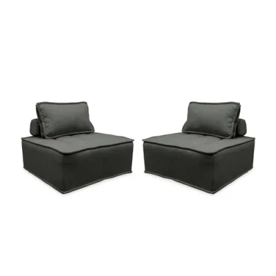 Image de sweeek Lot de 2 chauffeuses pour canapé modulable Tissu capitonné Gris avec Un Coussin