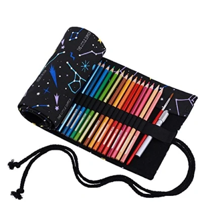 Image de Amoyie Trousse à Crayon Enroulable pour 72 Crayons de Couleur, Sacs organiseurs Toile, Porte Pochettes Rouleaux, enveloppe Crayon, métro Noir (Les ne sont Pas fournis)