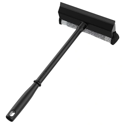 Image de MR.SIGA Raclette pour Pare Brise et Vitre de Voitures, avec Manche Long, 2 en 1 Éponge Lavage Fenêtre, Nettoyage Noir