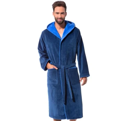 Image de Morgenstern Peignoir Éponge Coton avec Capuche pour Homme Taille XXL Bleu 2 Poches et Ceinture Doux, Absorbant Confort,XXL,Bleu