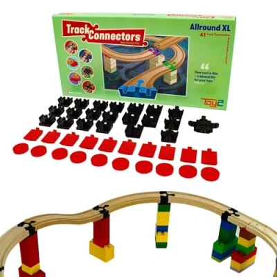 Image de TOY2 Allround Lot de 41 connecteurs Voie Train Jouets compatibles avec Brio &amp; Duplo Kit 6 différents Ensemble Rail en Bois Durable