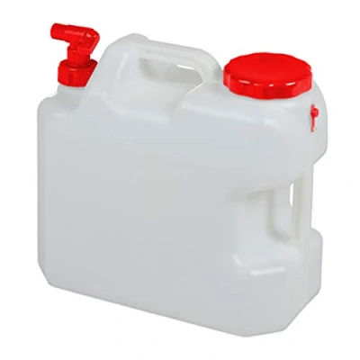 Image de Relaxdays 10030914_1247 Jerricane d’Eau avec Robinet, Couvercle à Visser, Bidon Eau de Camping, 18 L, sans BPA, Blanc Rouge