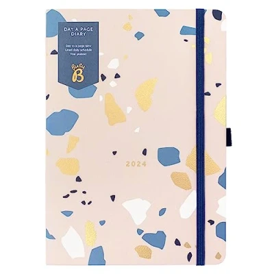 Image de Busy B Agenda journalier Janvier à Décembre 2024 Terrazzo Planificateur A5 avec pages lignées, notes et calendrier annuel